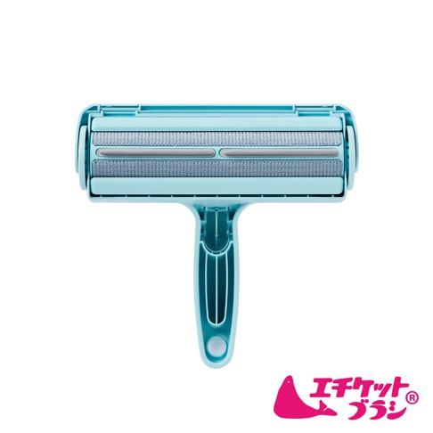 淺藍色免耗材除塵滾輪，帶有 T 型手柄，滾輪部分為灰色細絨材質，前端設有兩條銀灰色導軌。