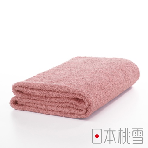 粉色精梳棉飯店浴巾，質地柔軟，疊放展示，右下角有日文品牌標誌。
