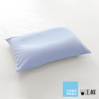 淺藍色速乾枕套，材質柔軟，平整地放置在白色床單上，呈現簡約的居家風格。