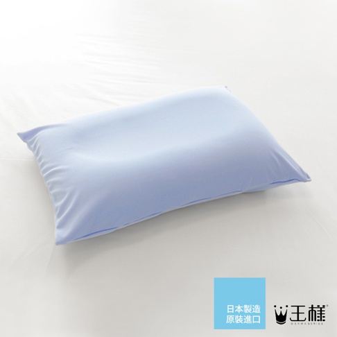 淺藍色速乾枕套，材質柔軟，平整地放置在白色床單上，呈現簡約的居家風格。