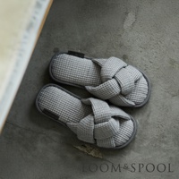 交叉編織鬆餅紋室內拖鞋-M