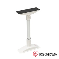 白色傢俱防倒伸縮固定棒，頂部為黑色止滑墊，可調節高度，底部為寬扁的白色底座。