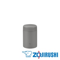 灰色不鏽鋼一體式杯蓋真空燜燒杯，具有圓潤的杯蓋和簡潔的杯身，杯身中央印有品牌標誌。