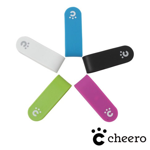 五個萬能QQ變形夾，顏色分別為白色、藍色、黑色、綠色和紫色。每個夾子都印有白色的小圓點和一個問號的圖案，材質看起來是光滑的塑膠。