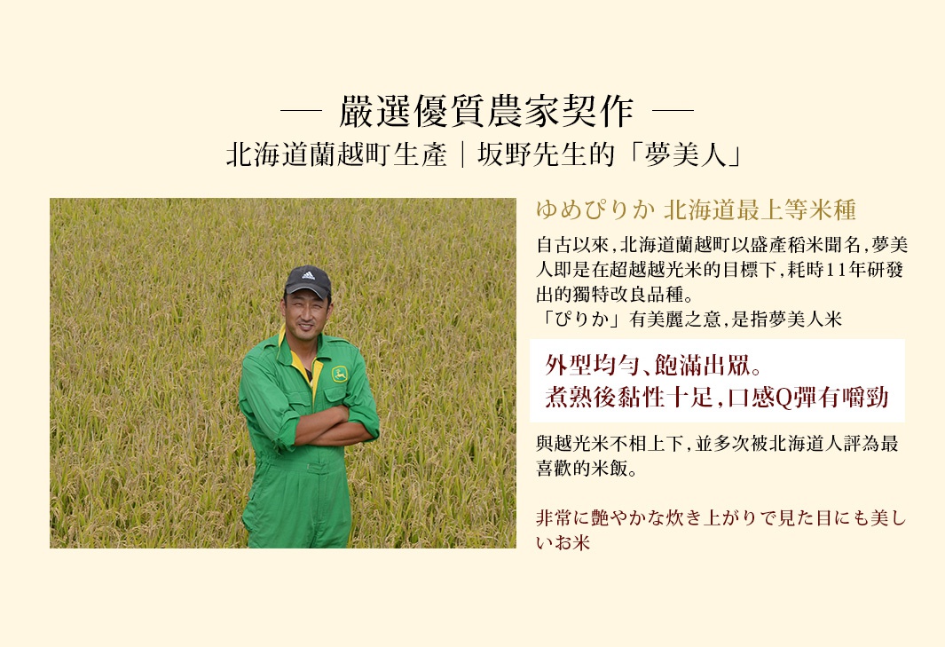 一位身穿綠色連體工作服的農夫，戴著黑色棒球帽，站在金黃稻田前，雙手交叉於胸前，面帶微笑。