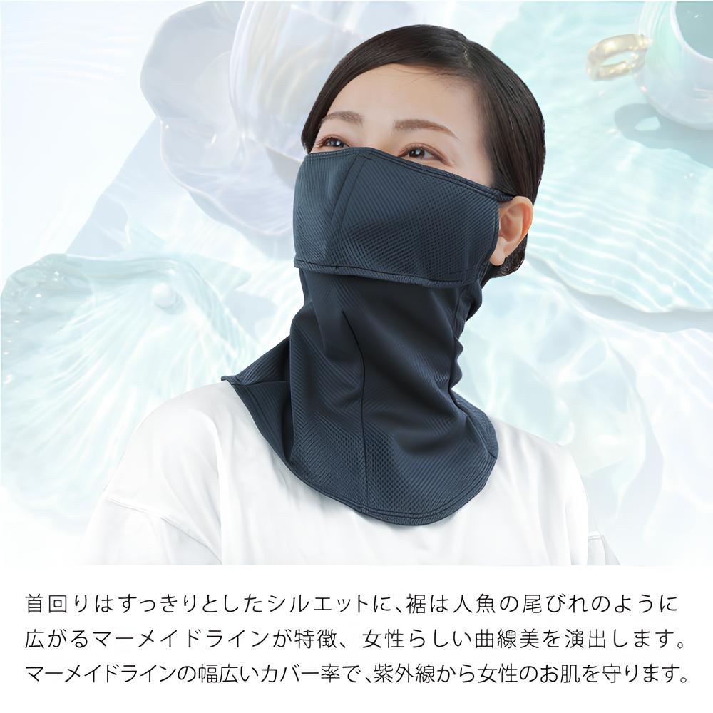 YAKENU遮陽半臉罩，深藍色，材質輕薄透氣，採用網狀紋理設計，覆蓋臉部、口鼻及頸部，提供全方位防曬。