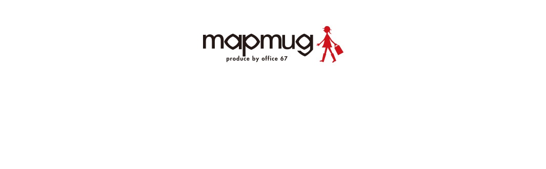 mapmug 手繪地圖馬克杯 (散步貓咪系列-橫濱篇) 標誌，黑色字體mapmug旁有紅色小人提購物袋圖案，下方有黑色字體produce by office 67。