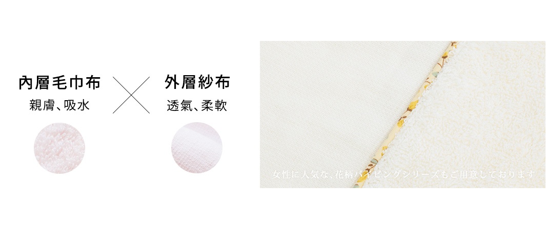 今治純棉浴袍/睡袍（M），白色，內層為毛圈毛巾布，外層為紗布，配有印花滾邊。