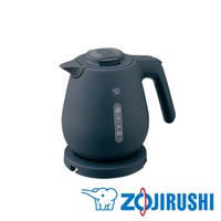 深藍色霧面快煮壺，帶有側邊水位指示器，標示 0.4L 至 1.0L 容量。壺身為圓潤飽滿的設計，搭配人體工學手把，底部配有圓形底座。