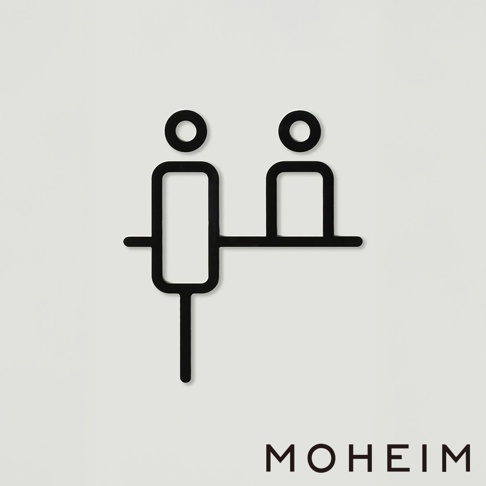 簡約風格黑色線條櫃檯標示牌，描繪兩個人形站在櫃檯後方，適合用於商店、辦公室或任何需要引導的場所。