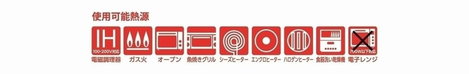 紅色圖標顯示適用於電磁爐、瓦斯爐、烤箱、烤魚機、鹵素爐、洗碗機乾燥機，但不適用於電子微波爐。