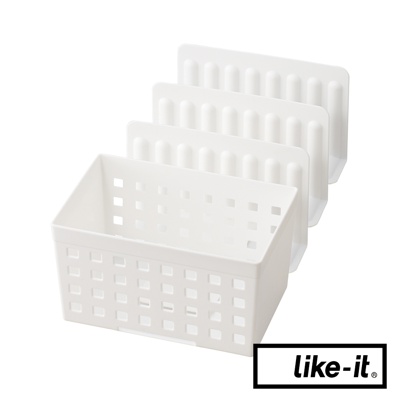 like-it 冷凍庫專用分層隔板 (一組3入)+網格收納盒 (白色)
