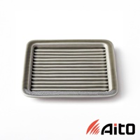 ITSUMO 美濃燒素釉吐司酥脆專用盤，淺灰色，陶瓷材質，方形盤身，內部有密集條狀紋理，適合烘烤吐司，增加酥脆口感。