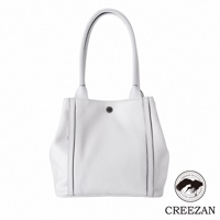 JETTER 方形托特包 CJTE-026，白色皮革材質，簡約方形設計，配有雙提把和品牌金屬標誌。