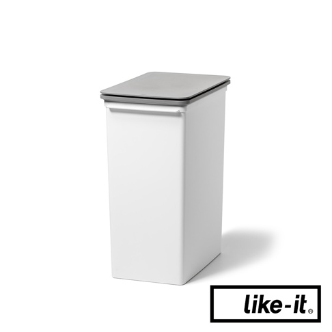 白色掀蓋式高版垃圾桶，頂部為灰色壓克力材質，容量25公升。