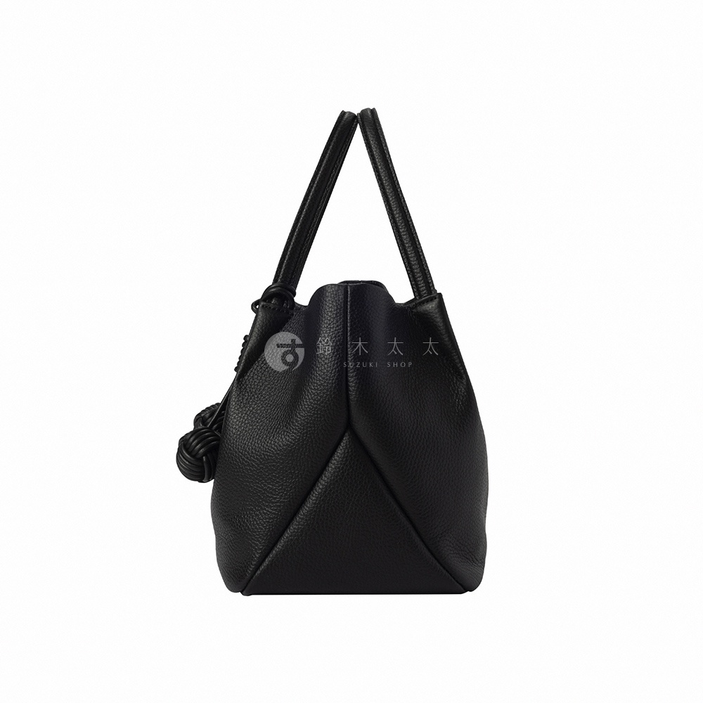 itten-itten Neru 義大利皮革點結吊飾中型托特包 CITJ-036 黑色，側邊視角