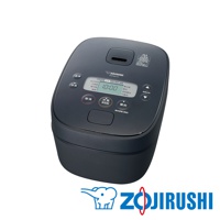 全黑色的IH電子鍋，機身呈圓潤的橢圓形，頂部設有顯示螢幕和多個功能按鍵，螢幕顯示時間為10:00，按鍵周圍帶有白色標示，下方有兩個方形按鈕，底部為黑色霧面材質。