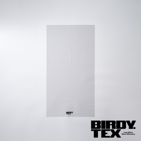白色專業玻璃杯吸水擦布，材質為柔軟吸水纖維，印有黑色「BIRDY. TEX」品牌標誌。