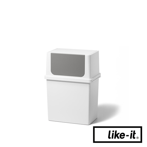 白色前開式寬版可疊垃圾桶，具備灰色推蓋，由塑膠製成，容量為 17 公升。