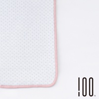 Minus Degree Limited 降溫涼感毛巾，淺灰色布料，帶有藍色圓點紋，粉紅色滾邊。