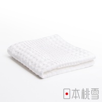 一條白色今治鬆餅毛巾，織有格子紋理，柔軟蓬鬆，適合日常使用。