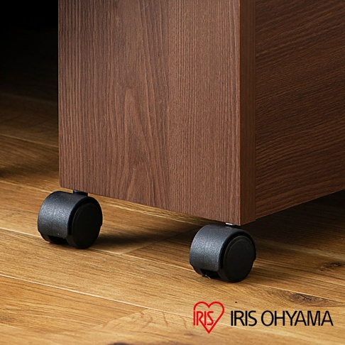 深棕色木紋紋理的多功能收納推車 DWG-196，底部配有四個黑色萬向輪，方便移動，置於木質地板上。