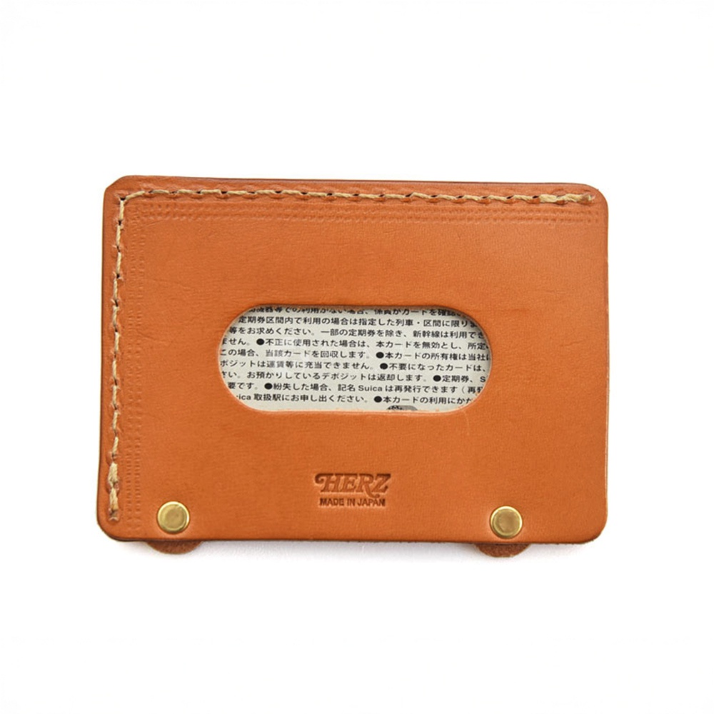 日本HERZ皮革交通卡收納夾，內含日文說明，背面有HERZ MADE IN JAPAN字樣。