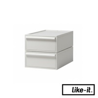 like-it 品牌可堆疊抽屜式收納箱 S 2入，白色，正面視角
