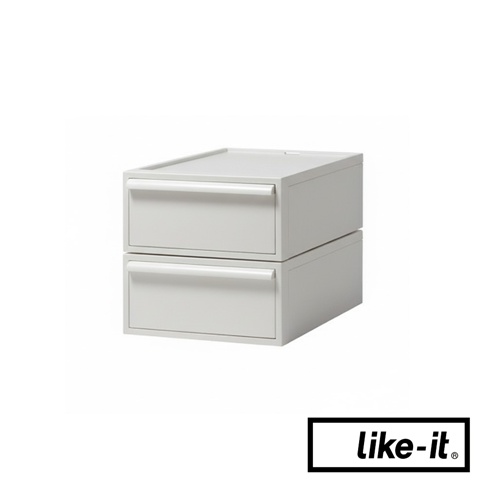 like-it 品牌可堆疊抽屜式收納箱 S 2入，白色，正面視角