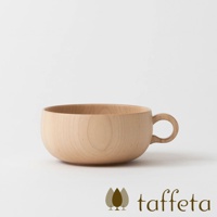 圓形楓木湯杯碗，淺木色，帶有圓形把手，呈現自然木紋。