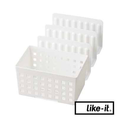 冷凍庫專用分層隔板 (一組3入) +網格收納盒 (白色)