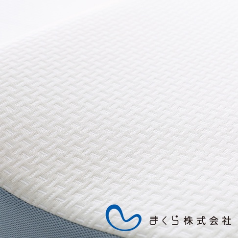 白色紋理布料的 15 度半身枕專屬枕套，底部有藍色網狀材質，右下角有品牌 Logo。