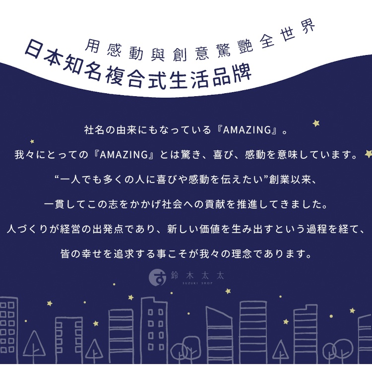 深藍色背景上有日文文字，描繪了夜間城市剪影，包含多棟建築物和星星。