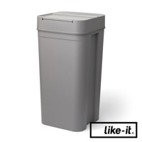 灰色塑膠製的長方形按壓式垃圾桶，帶有可密封的頂蓋，容量為 45 公升。