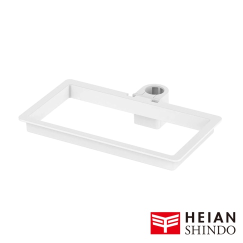 白色塑膠製直撐款濾網架，帶有一個圓形固定夾，用於支撐濾網。