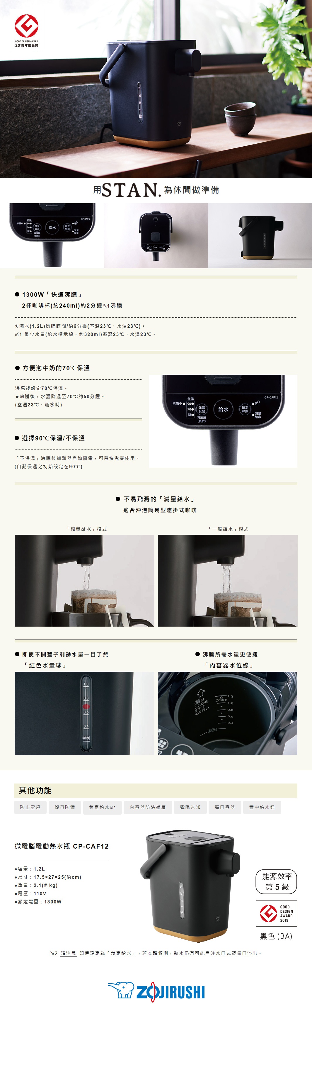 象印_STAN美型微電腦熱水瓶CP-CAF12