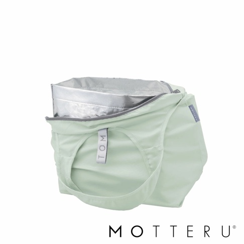 淺綠色輕時尚摺疊保冷可拆托特袋，展現其可拆卸內袋與簡潔的提把設計，整體以柔和的淺綠色調呈現。