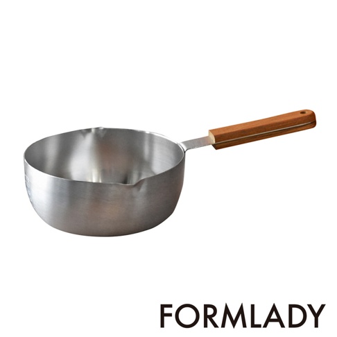 日製 ambai 小泉誠 18-8 不鏽鋼三層底雪平鍋，鍋身為銀色不鏽鋼材質，帶有一個木質手柄。