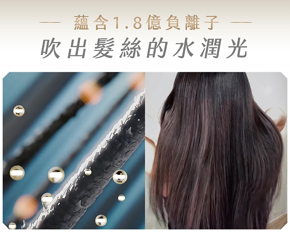 圖片文字：蘊含1.8億負離子 吹出髮絲的水潤光