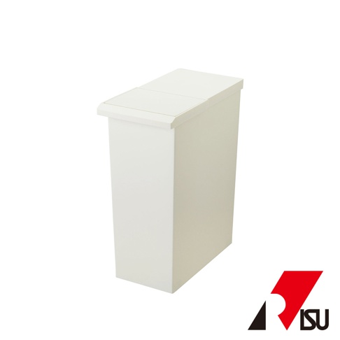 TOSTE 簡約設計風格按壓雙開型分類垃圾桶，米白色，30公升容量，方形設計，頂部有兩塊可按壓開啟的蓋板。