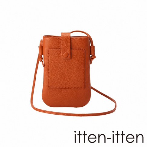 itten-itten BOLLA 義大利皮革散步手機包，亮橘色，附有證件掛帶。