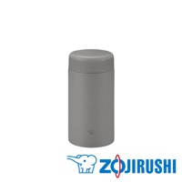 灰色不鏽鋼一體式杯蓋真空燜燒杯，帶有品牌標誌。