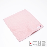粉色今治超長棉方巾，質地柔軟，帶有品牌標籤。
