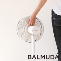 The GreenFan 風扇 (白X金 限量色) 是一款白色立扇，配有金色細節。風扇網罩為白色，內部有條紋設計。一位人士的手正握住風扇的中心部分。