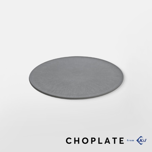 CHOPLATE 兩用砧板盤，22公分圓形，灰色，材質為合成材料，表面有細緻紋理。