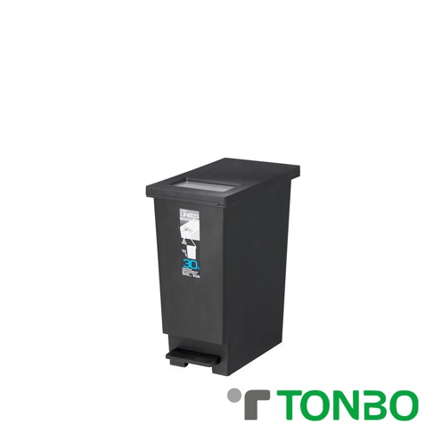 黑色塑膠製 UNEED 系列推蓋踩踏雙用型垃圾桶，容量 30L，頂部有推蓋開口，底部有踩踏板。