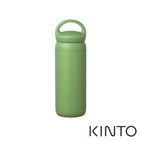 提式輕巧保溫瓶，採用霧面綠色，瓶身圓潤，頂部有提把設計，方便攜帶。