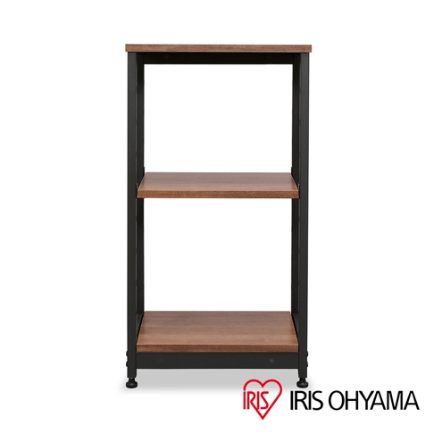 鐵木層架，三層窄型設計，黑色金屬支架搭配原木色木板層板，簡約耐用。