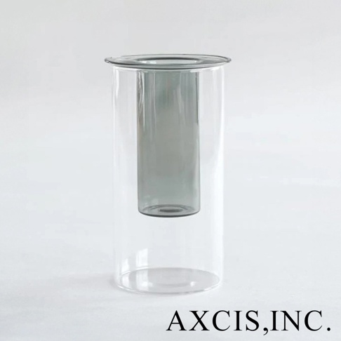 AXCIS PINO 雙層可拆玻璃花瓶-高款，外層為透明玻璃，內層為灰色玻璃，設計簡約，可展示花卉。