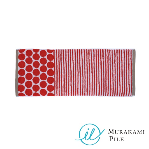 村上綿 MiRT COBBLE 北歐石紋無撚毛巾，有紅色圓點圖案與紅色條紋兩種設計